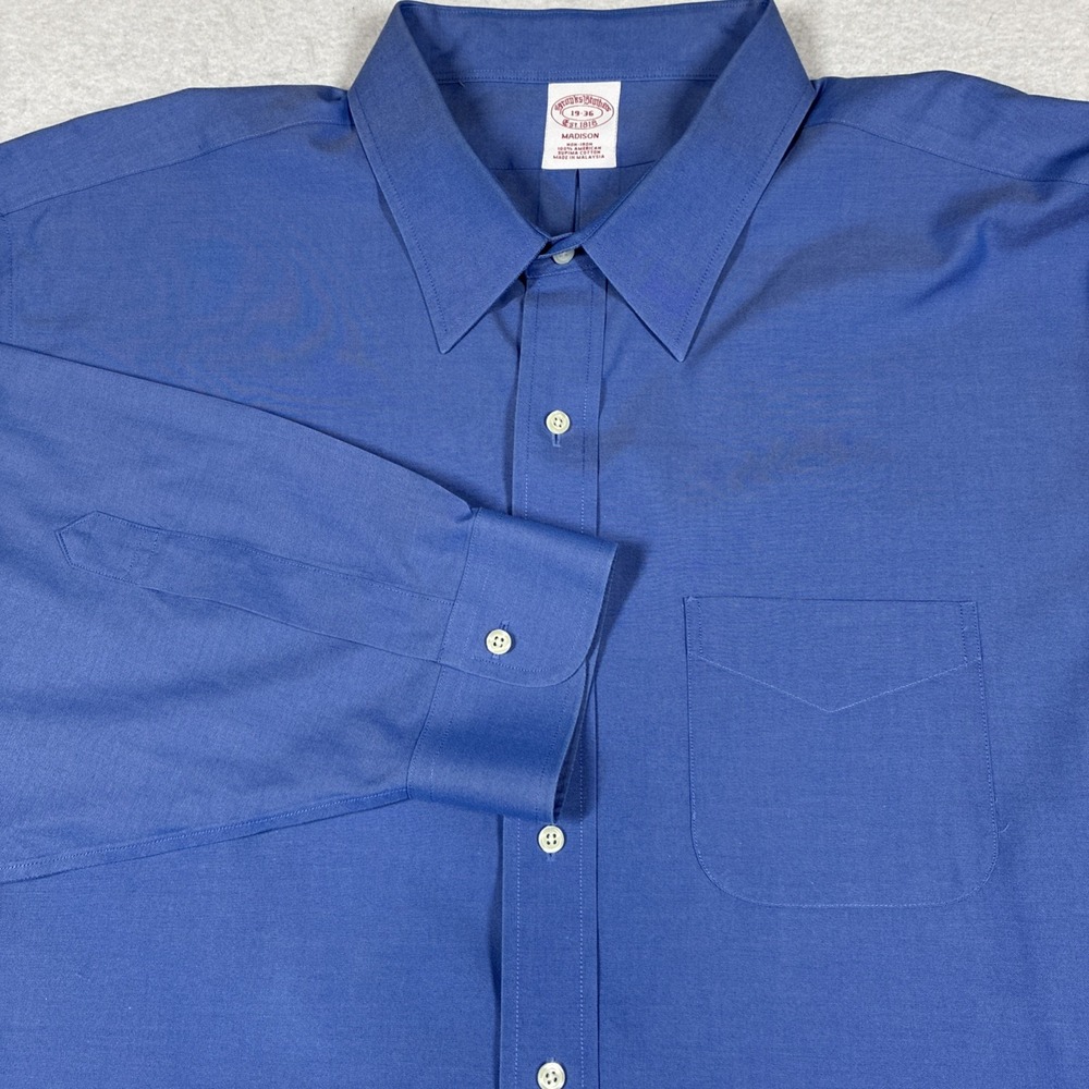 Brooks Brothers Madison Dress Shirt Mens 19-36 Blue Non Iron 100% Supima Cotton